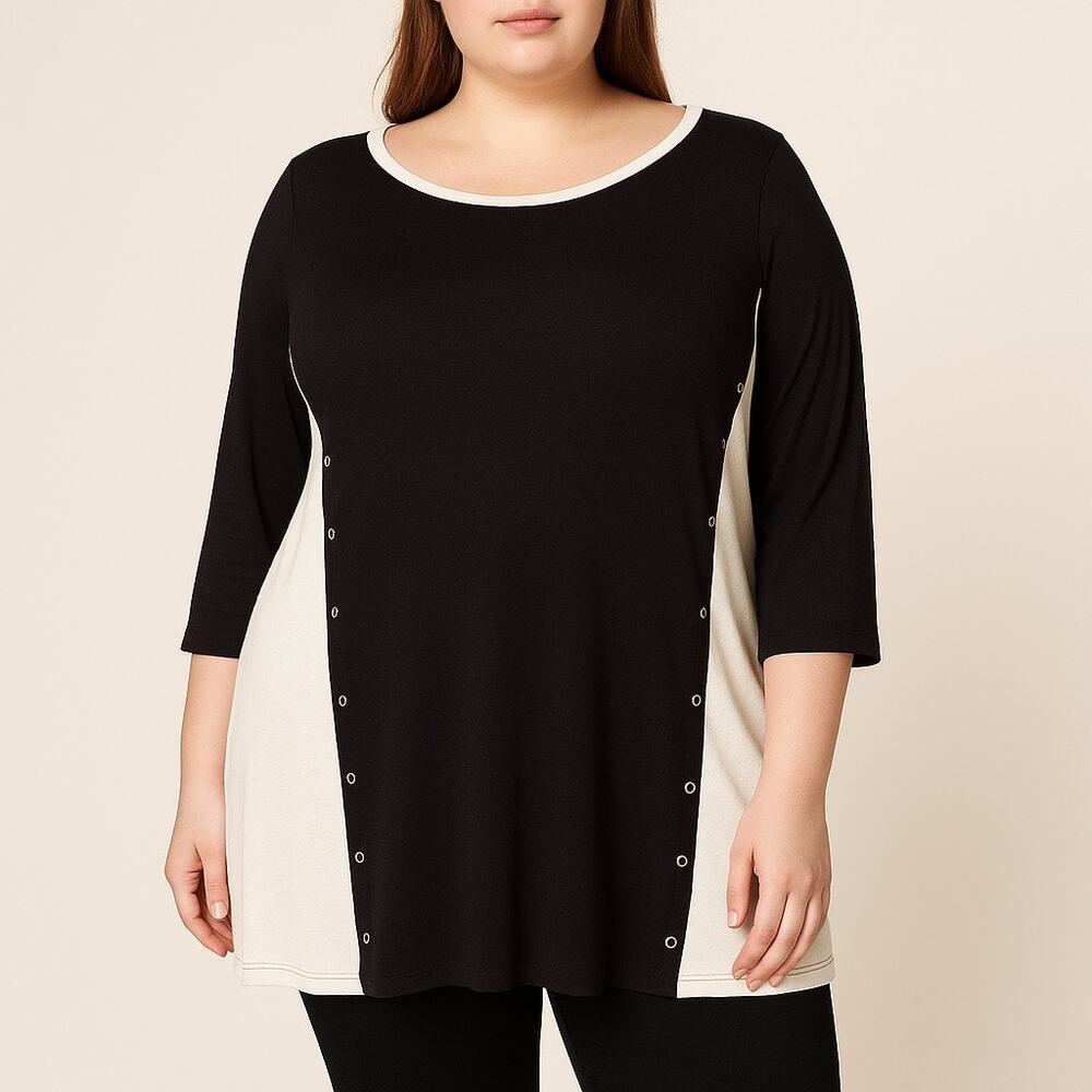 Michael Kors Black White Colorblock Tunic Top 1X Grommet Detail Stretch